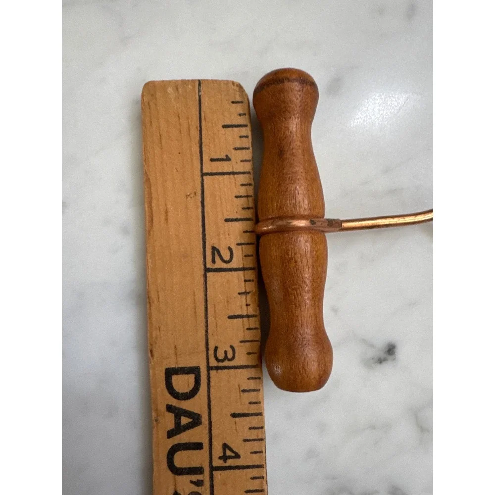 Vintage T-Handle Corkscrew Wood Handle Copper Tone Metal Wine Bottle Opener